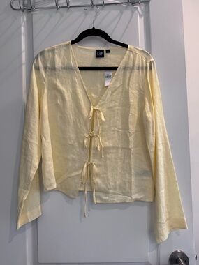 GAP Women's Pale Yellow Tie-Front Linen Tunic